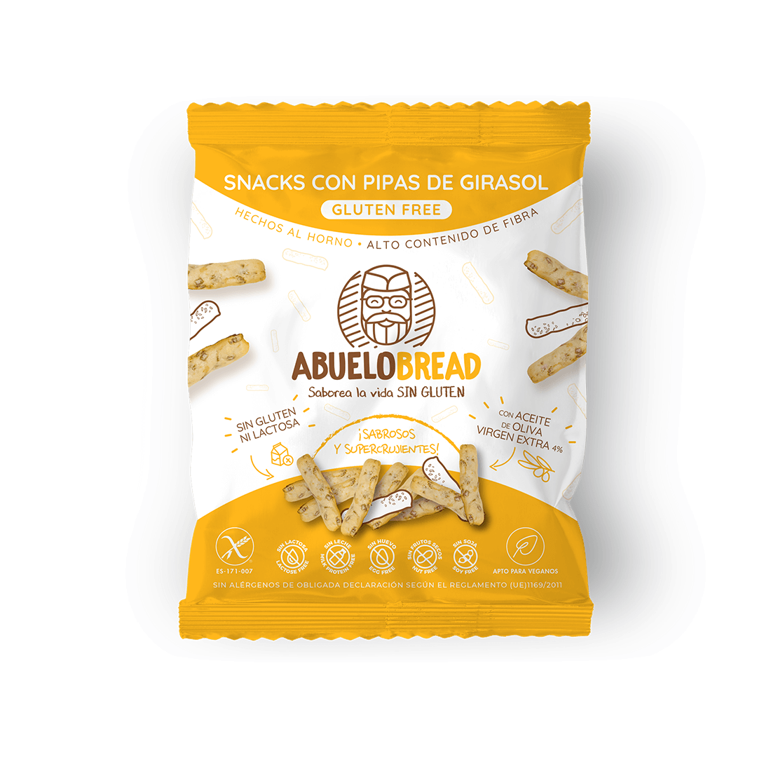 Snacks de pipas de girasol sin gluten de Abuelo Bread.