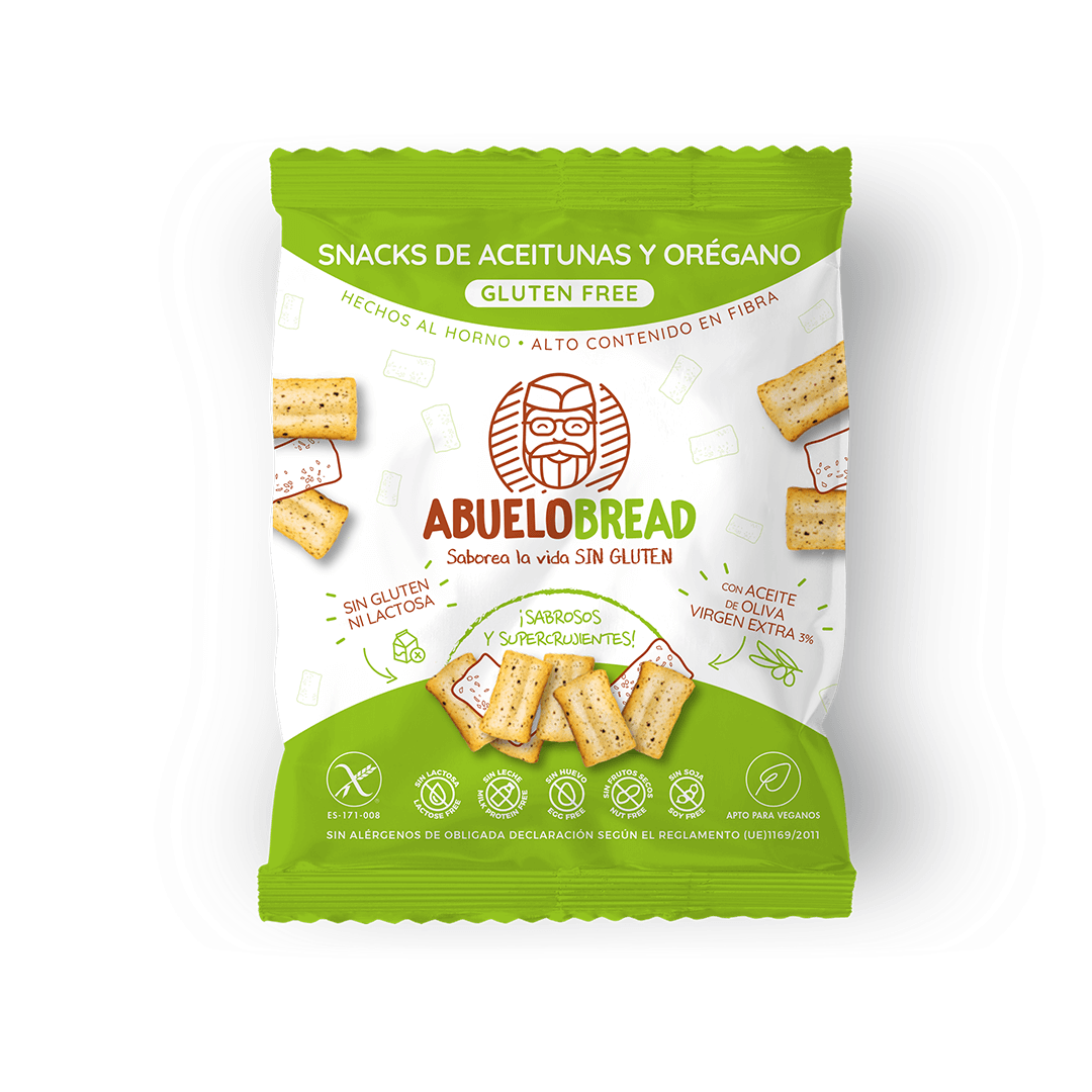 Snacks de aceituna y orégano sin gluten de Abuelo Bread.