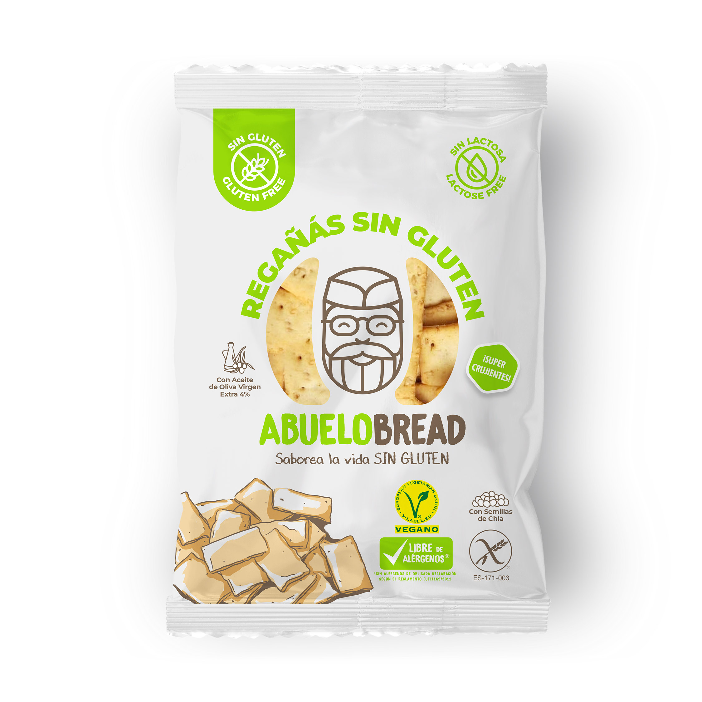Bolsa de regañás sin gluten de la marca abuelo bread.
